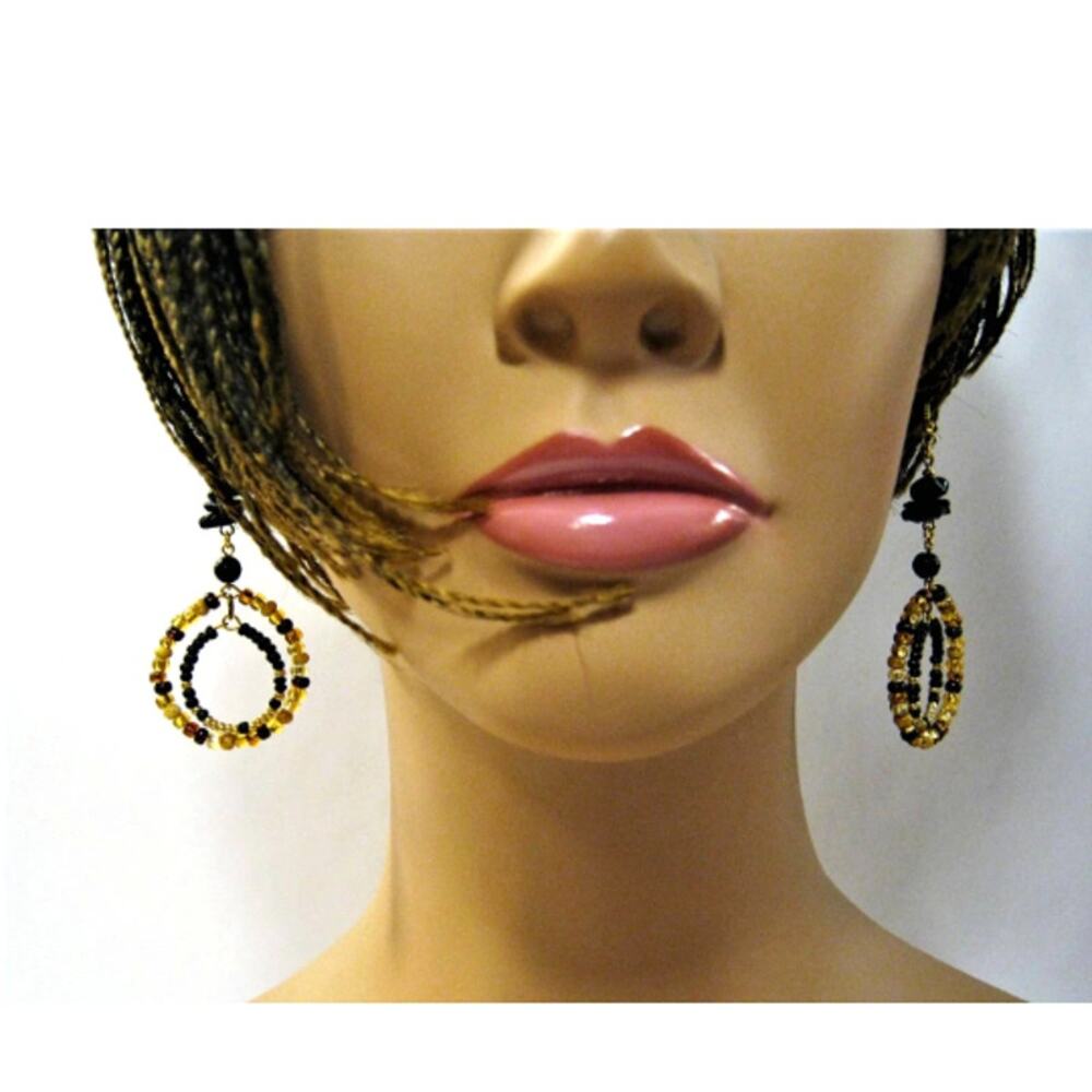 Set of Handcrafted Glass BOHO style Glass Beaded Drop Hoop Earrings 2.5in - Picture 4 of 8